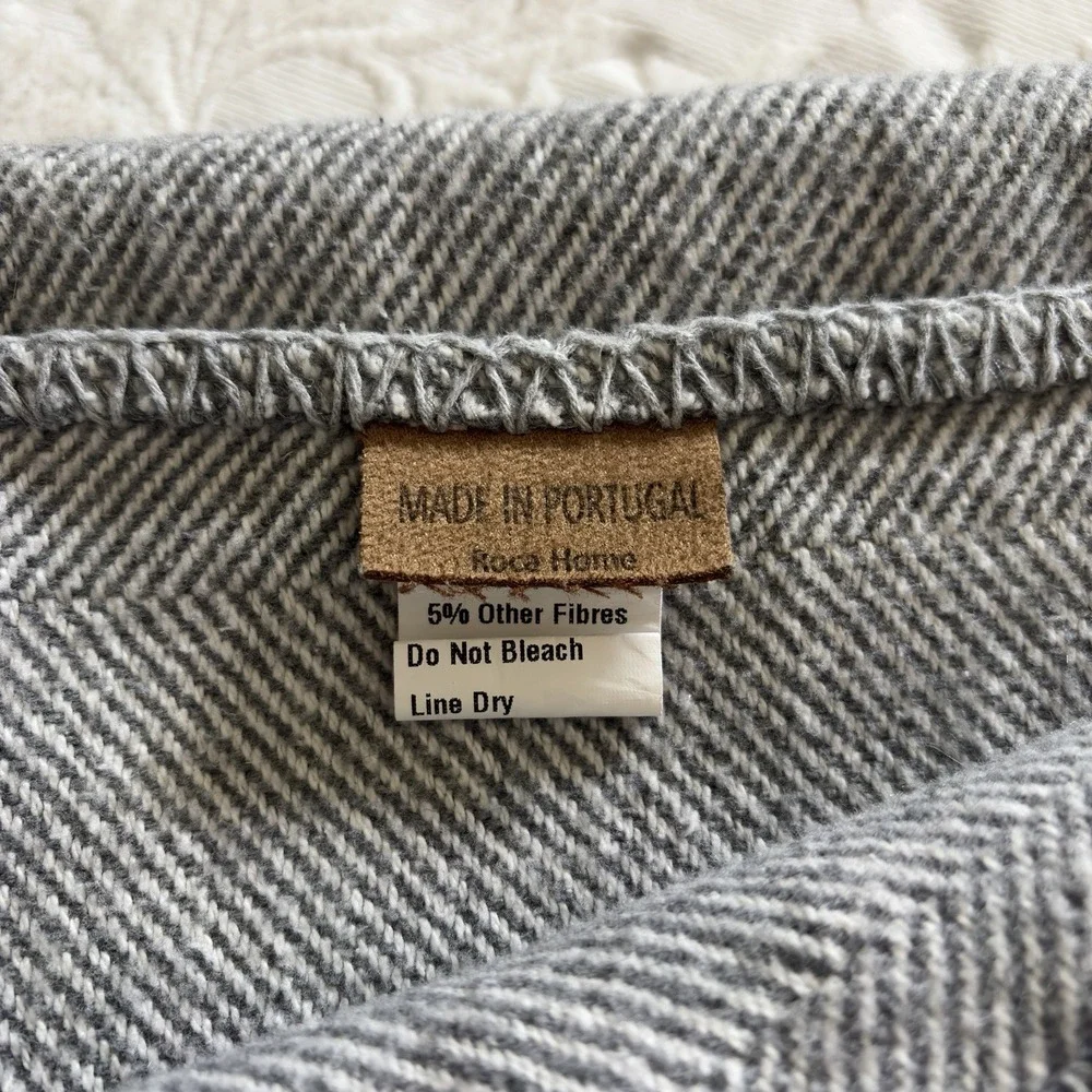 Roca Home Blanket 66x90 Gray Herringbone Cotton Blend Made Portugal Newplaid